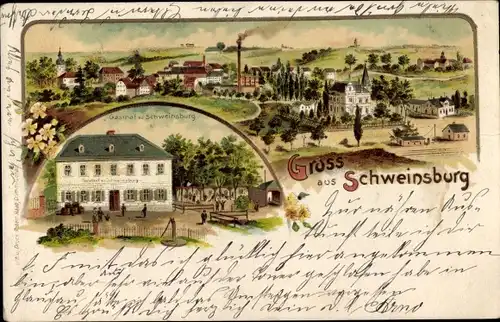 Litho Schweinsburg Neukirchen Pleiße, Gesamtansicht, Gasthof