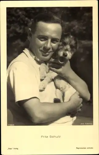 Ak Schauspieler Fritz Schulz, Portrait mit Hund