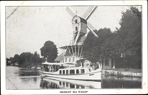 Ak Weesp Nordholland, Windmühle, Boot, Reederij J.H. Bergmann