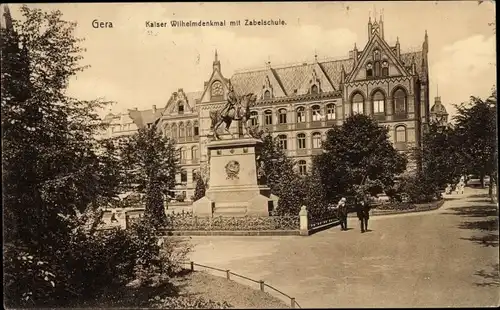 Ak Gera in Thüringen, Kaiser Wilhelm Denkmal, Zabelschule