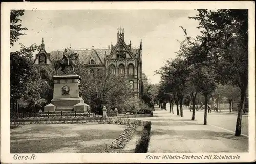 Ak Gera in Thüringen, Kaiser Wilhelm Denkmal mit Zabelschule