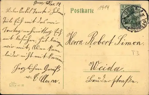 Ak Gera, Zabelsche Höhere Töchterschule, Kaiser Wilhelm Denkmal