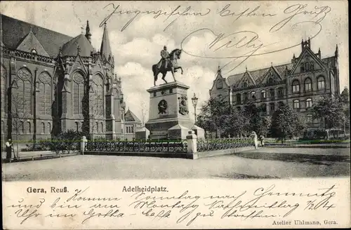 Ak Gera in Thüringen, Adelheidplatz, Kaiser Wilhelm Denkmal, Kirche