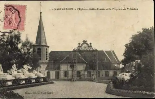 Ak Marly le Roi Yvelines, Eigentum von Herrn Victorien Sardou, Kirche