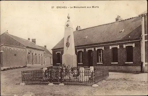 Ak Ercheu Somme, Kriegsdenkmal