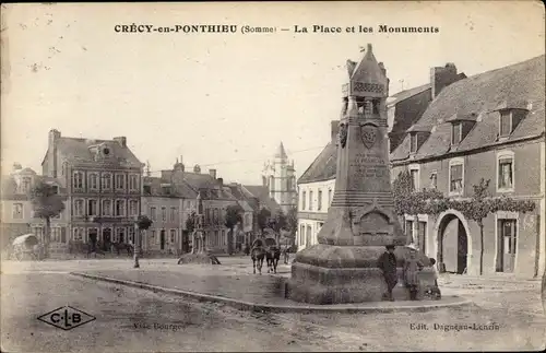 Ak Crécy en Ponthieu Somme, Platz, Denkmäler