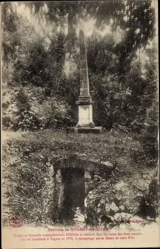 Ak Nogent-sur-Seine Aube, Krypta und Gedenkpyramide von Heloise und Abaelard