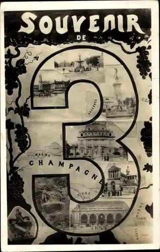Landkarten Ak Aube, Champagne, Marne, Souvenir, Epernay, Reims