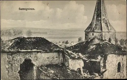 Ak Samogneux Meuse, Kirche, Kriegszerstörung I. WK