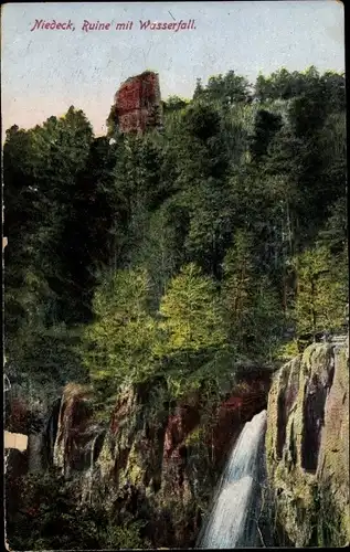 Ak Oberhaslach Elsass Bas Rhin, Ruine Nideck, Wasserfall