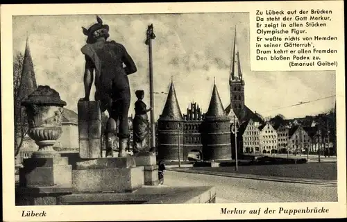 Ak Hansestadt Lübeck, Merkur auf der Puppenbrücke, Gedicht