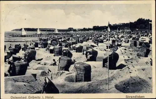 Ak Ostseebad Grömitz in Holstein, Strandleben, Strandkörbe