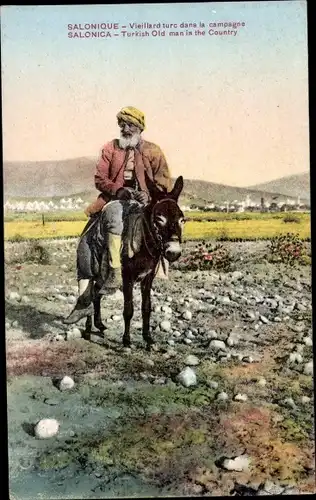 Ak Saloniki Thessaloniki Griechenland, Alter türkischer Mann auf dem Land