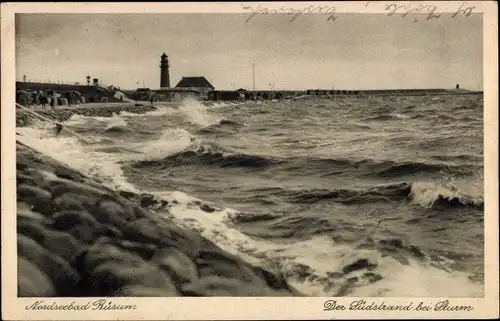 Ak Nordseebad Büsum, Südstrand, Leuchtturm, Sturm