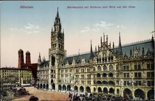 Ak München, Marienplatz, Rathaus, Dom