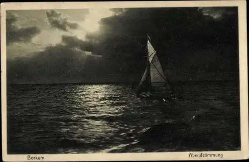 Ak Nordseebad Borkum in Ostfriesland, Abendstimmung, Segelboot