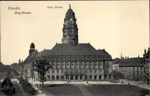 Ak Dresden Altstadt, Neues Rathaus, Ring-Straße