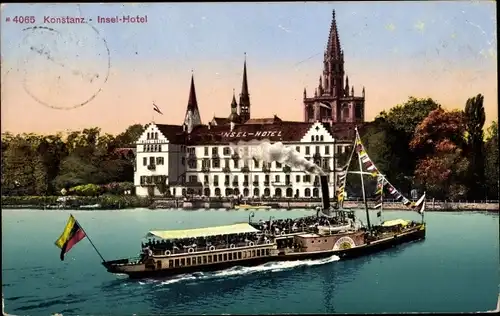Ak Konstanz am Bodensee, Insel-Hotel, Dampfer