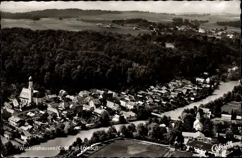 Ak Wolfratshausen in Oberbayern, Ortsansicht, Kirche, Loisach