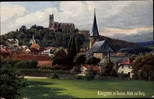 Künstler Ak Königstein im Taunus, Burg, Ortsansicht, Kirche