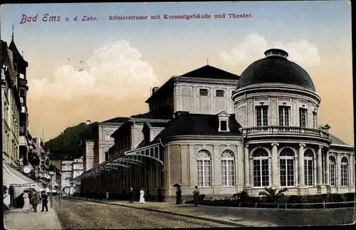 Ak Bad Ems an der Lahn, Römerstraße, Kursaalgebäude, Theater