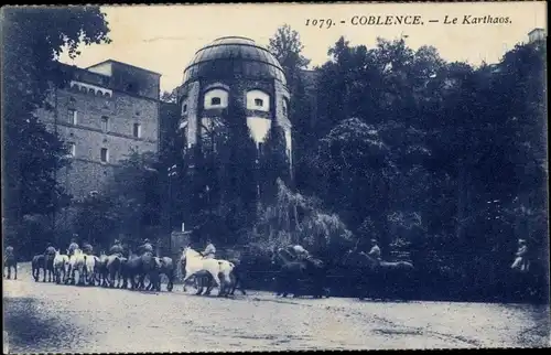 Ak Koblenz am Rhein, Karthaos, Pferde, Reiter