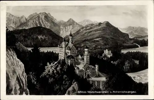 Ak Hohenschwangau Schwangau im Ostallgäu, Schloss Neuschwanstein, Schloss Hohenschwangau