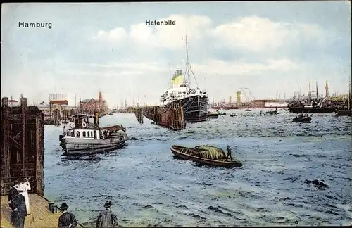 Ak Hamburg, Hafen, Dampfer, Boote