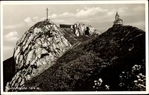 Ak Bergen im Chiemgau in Oberbayern, Hochfelln, Gipfelkreuz, Kapelle