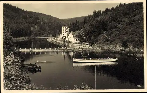 Ak Lemnitzhammer bei Bad Lobenstein in Thüringen, Stausee, Bleiloch-Saaletalsperre, Boot