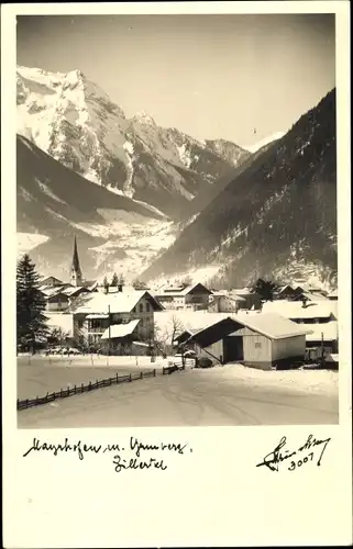 Ak Mayrhofen im Zillertal Tirol, Teilansicht, Winter