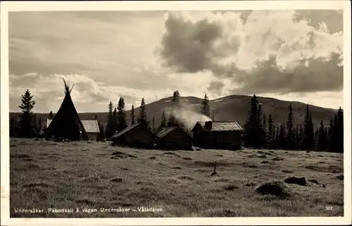 Ak Undersåker Schweden, Wohnhäuser, Zelt, Berge