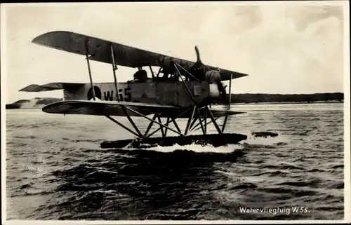 Ak KM Waterflight W 55, Niederländisches Wasserflugzeug, Doppeldecker