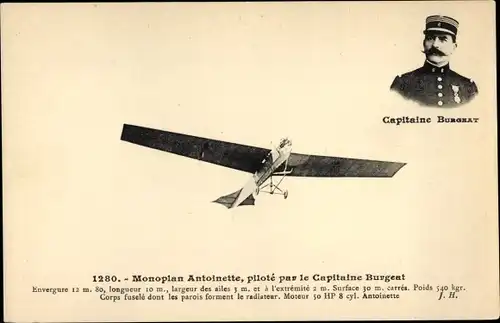 Ak-Eindecker Antoinetet, gesteuert von Kapitän Burgeat