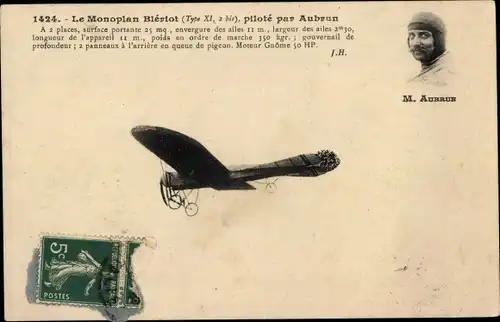 Ak Aubrun im Eindecker Bleriot