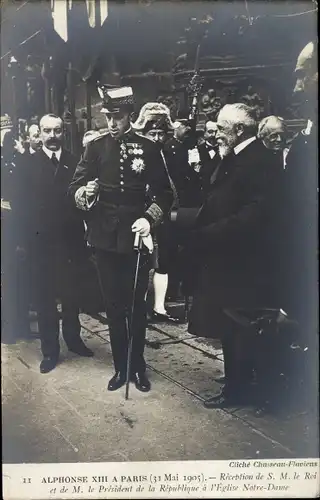 Ak Paris, König Alfons XIII. von Spanien, 31. Mai 1905, Emile Loubet, Notre Dame