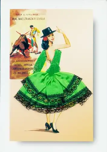 Stoff Ak Tänzerin in spanischer Tracht, Torero, Stierkampf