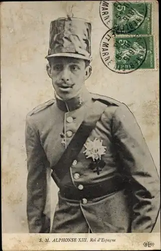 Ak König Alfons XIII. von Spanien, Portrait in Uniform