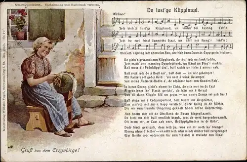 Lied Ak De lustge Klipplmad, Klöpplerin, Wilhelm Vogel, Erzgebirge