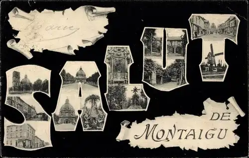 Passepartout Ak Scherpenheuvel Wallonisch Brabant, Liebfrauenbasilika, Wallfahrtskirche, Windmühle