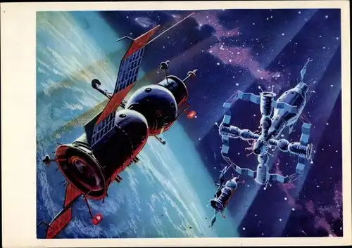 Künstler Ak Sokolov, Orbitalstation, Raumfahrt, Sowjetunion