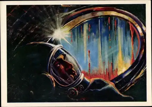 Künstler Ak Leonov, A., Raumfahrer im Raumschiff, Erdeintritt, Sowjetunion