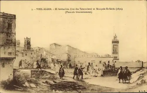 Ak Algier Algerisches Algier, El Sebbarhim, Rue des Teinturiers, Moschee