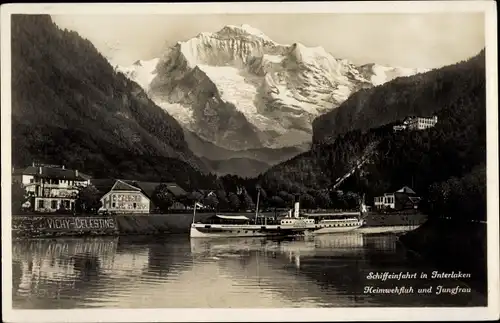 Ak Interlaken Kanton Bern Schweiz, Schiffeinfahrt, Heimwehfluh und Jungfrau