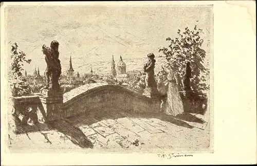 Künstler Ak Simon, T. F., Praha Prag Tschechien, Ausblick auf den Ort