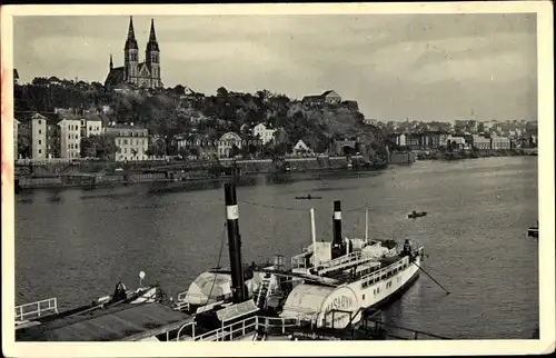 Ak Vysehrad Praha Prag, Masaryk Ausflugsdampfer, Uferpartie, Stadtbild