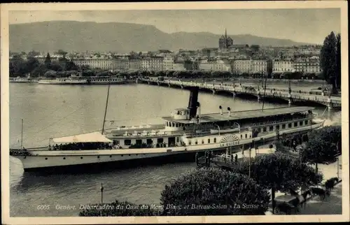 Ak Genf Stadt, Stadtpanorama, Quai du Mont Blanc, Salondampfer La Suisse