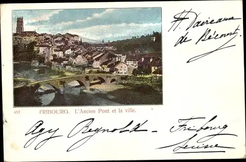 Ak Fribourg Freiburg Stadt Schweiz, Alte Brücke, Stadt