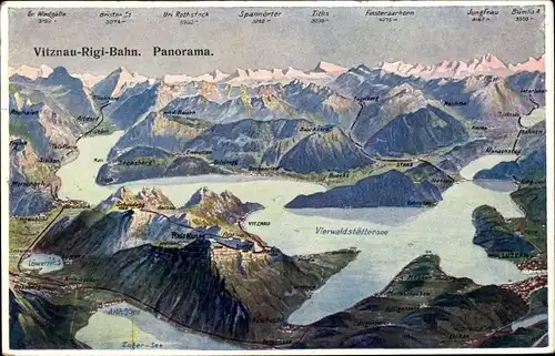 Landkarten Ak Vitznau Kt. Luzern Schweiz, Vitznau Rigi Bahn, Rigi Kulm, Vierwaldstättersee