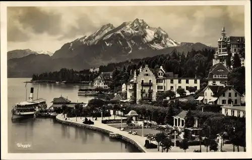 Ak Weggis Kanton Luzern, Teilansicht, Dampfer-Anlegestelle